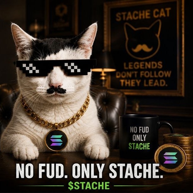 Stache Cat with gold chain: no FUD only stache