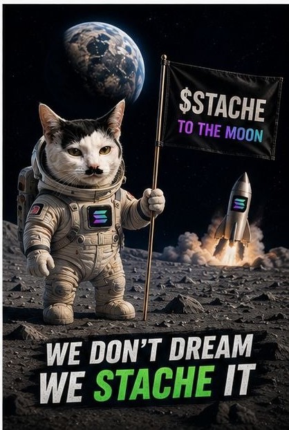 Astronaut Stache Cat on the moon: we don't dream, we stache it