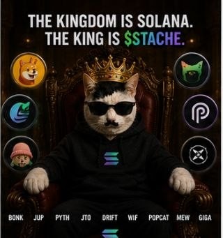 Stache Cat on a throne: the kingdom is Solana